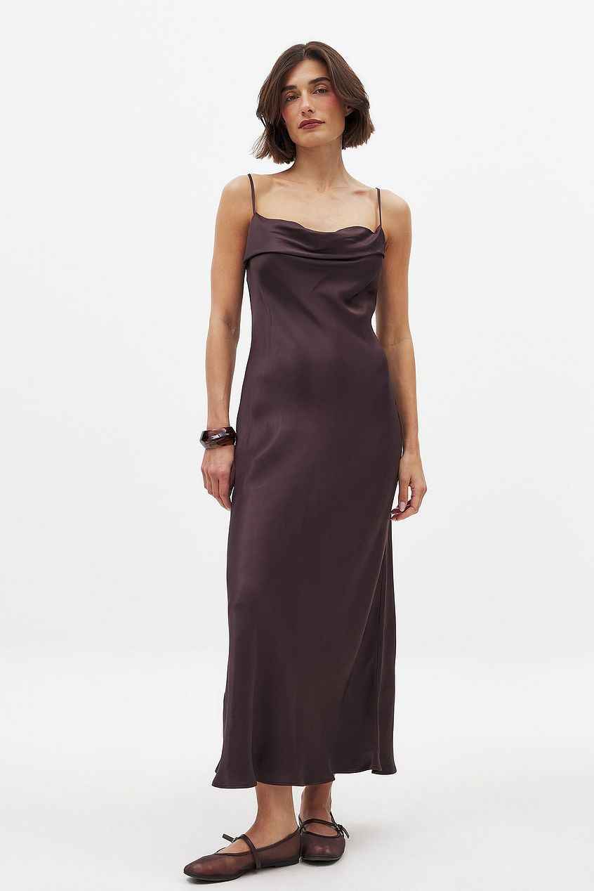 Satin Fold Detail Midi Slip Dress