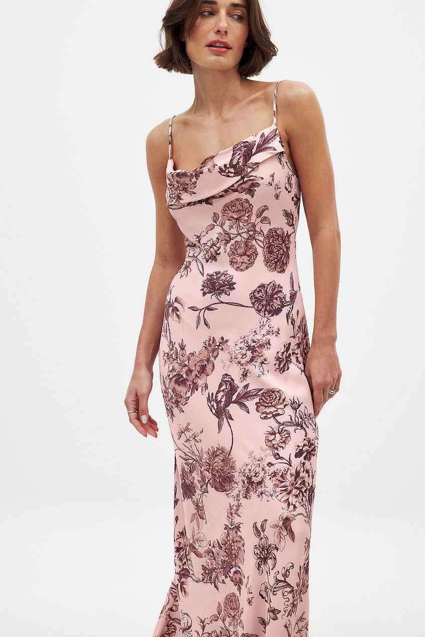 Na-kd Satin Fold Detail Midi Slip Dress