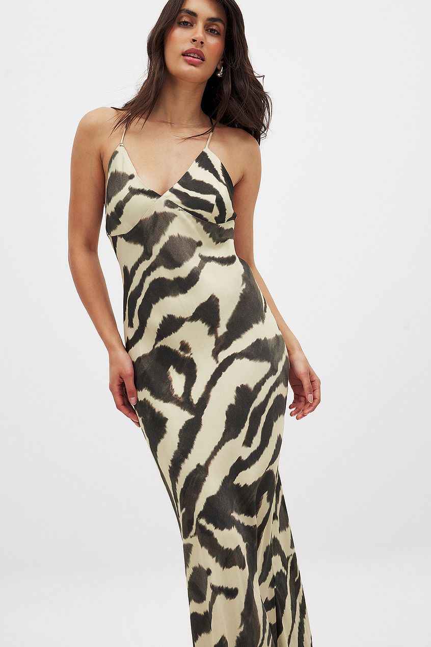 NA-KD - Satin Slip Dress Zebra