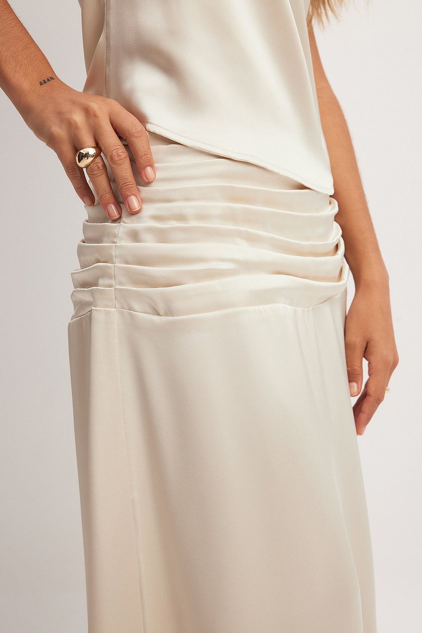 Satin Waist Detail Midi Skirt