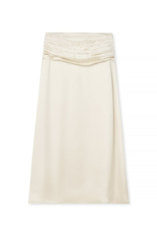 Satin Waist Detail Midi Skirt