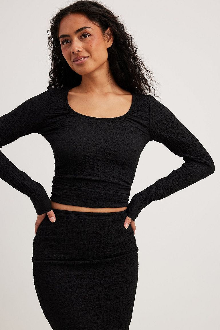 Scooped Long Sleeve Structure Top