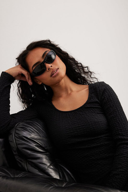 Scooped Long Sleeve Structure Top
