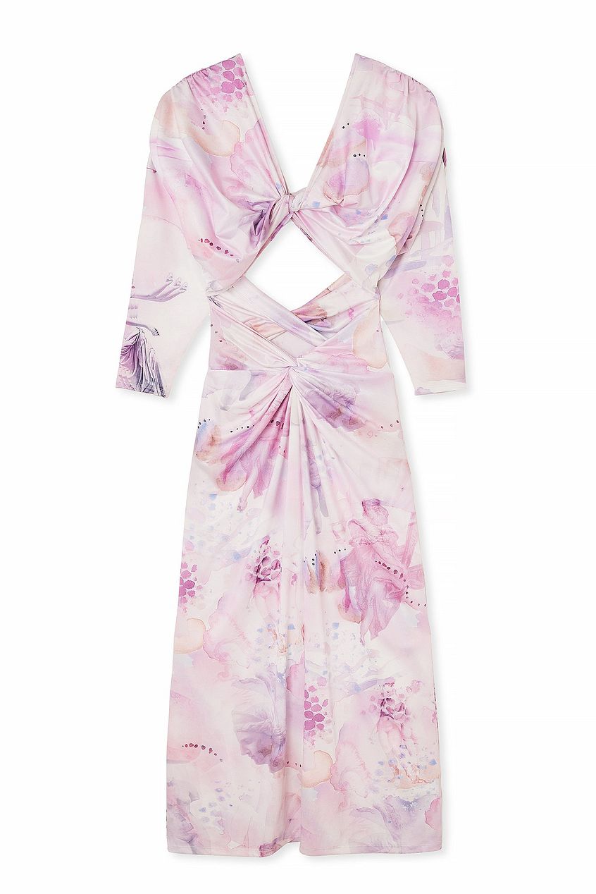 Sculpture Collage Print Ruched Maxi Dress