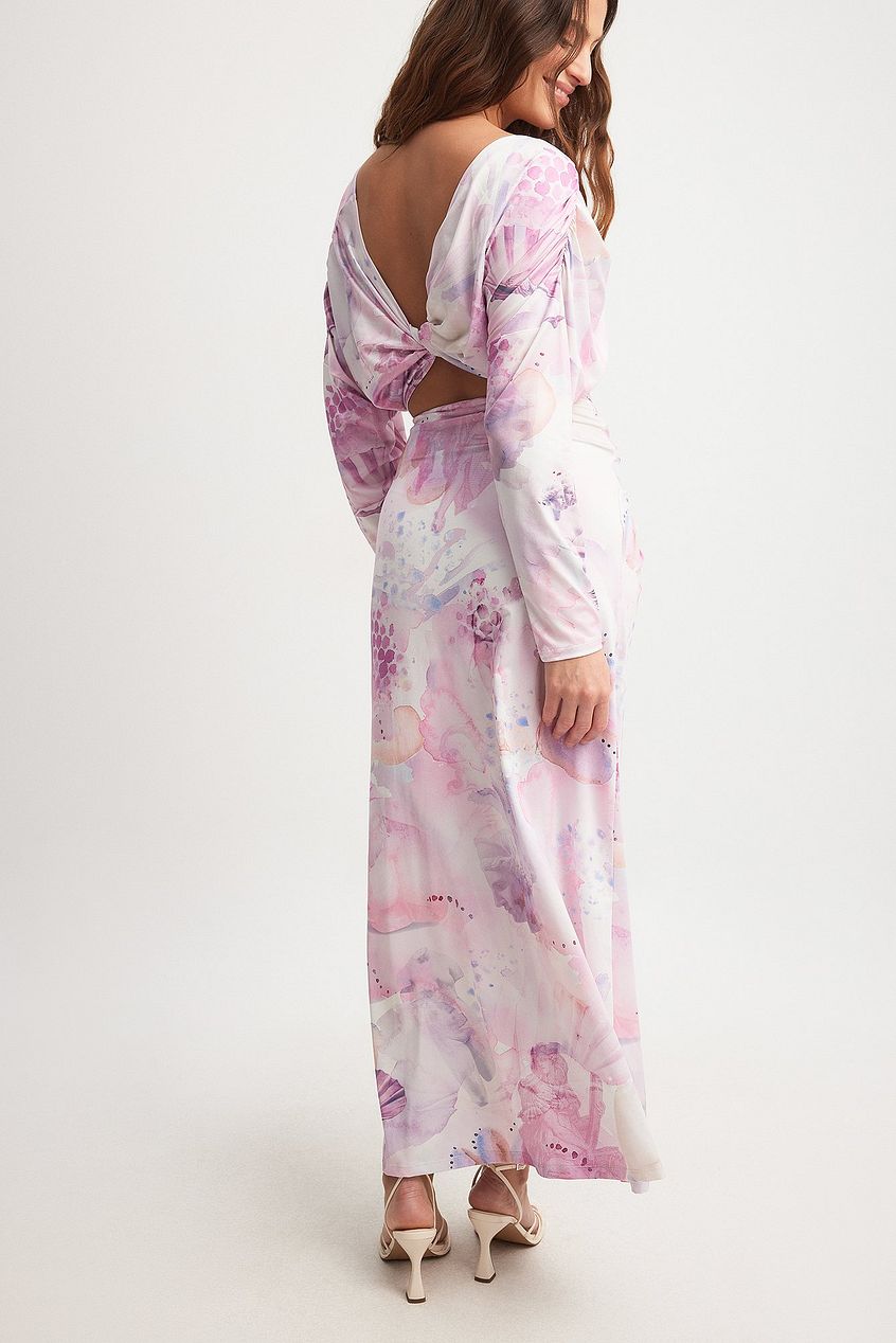 Sculpture Collage Print Ruched Maxi Dress