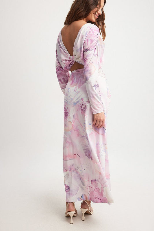 Sculpture Collage Print Ruched Maxi Dress