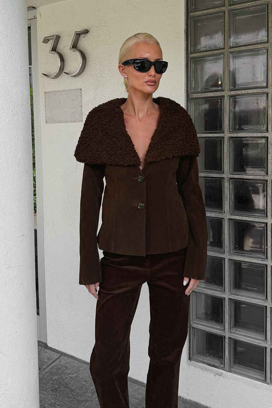 Na-kd Shearling Collar Faux Suede Jacket