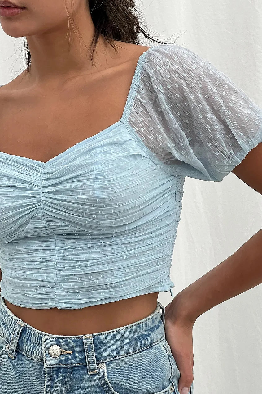 Short Sleeve Cropped Dobby Top