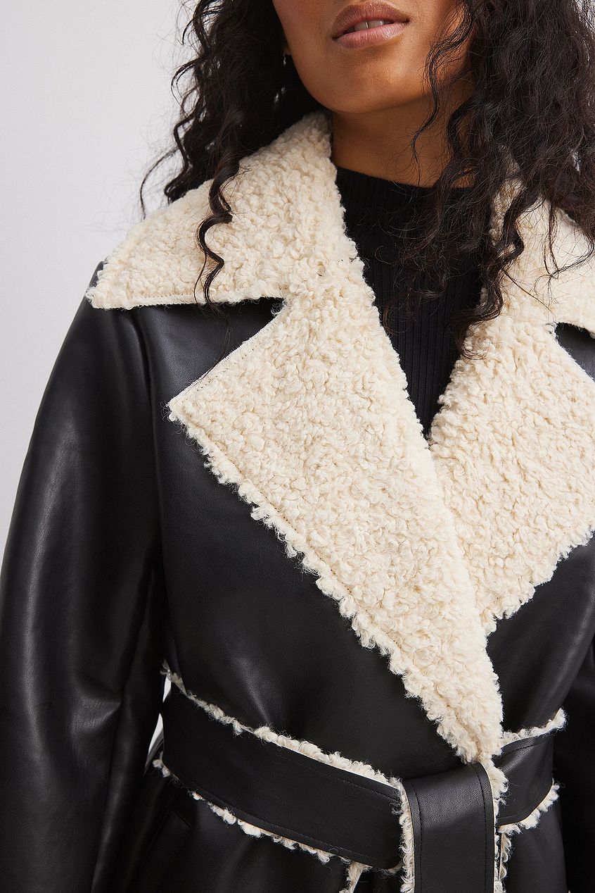 Short Teddy Detail Pu Coat