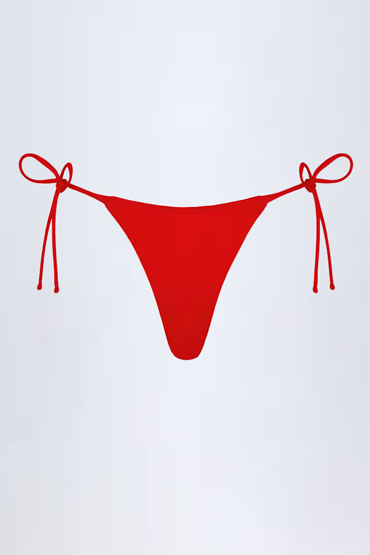 Ohpolly - Side-Tie Cheeky Bikini Bottoms in Fiery Red