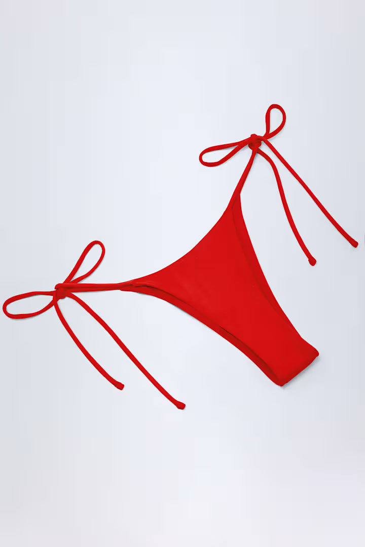 Ohpolly - Side-Tie Cheeky Bikini Bottoms in Fiery Red