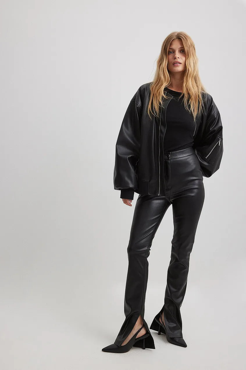 Side Slit PU Leggings