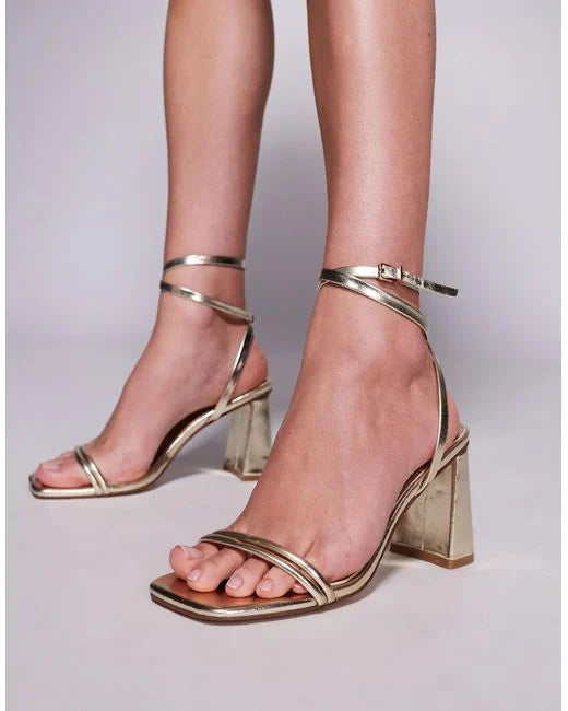 Simmi London - bora wide fit strappy block heeled sandal gold