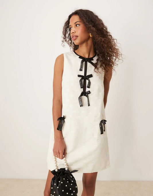 Sister Jane bow mini dress in ivory cream