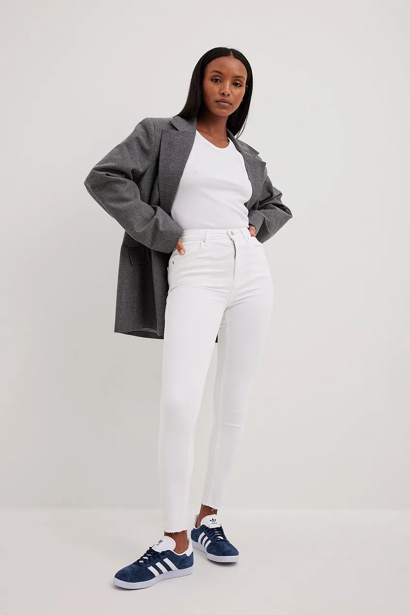 Skinny High Waist Raw Hem Jeans