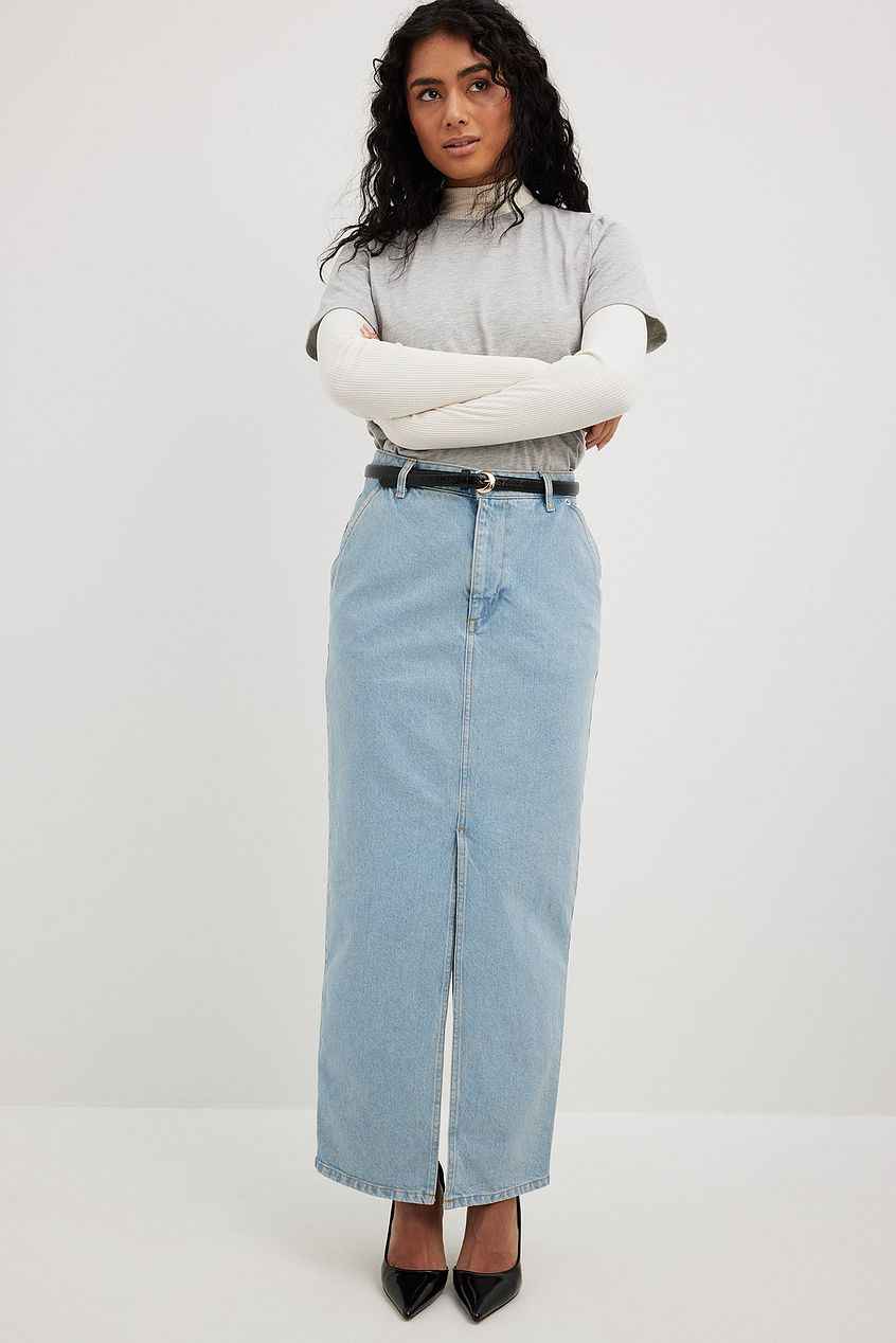 Na-kd - Slit Detailed Maxi Denim Skirt