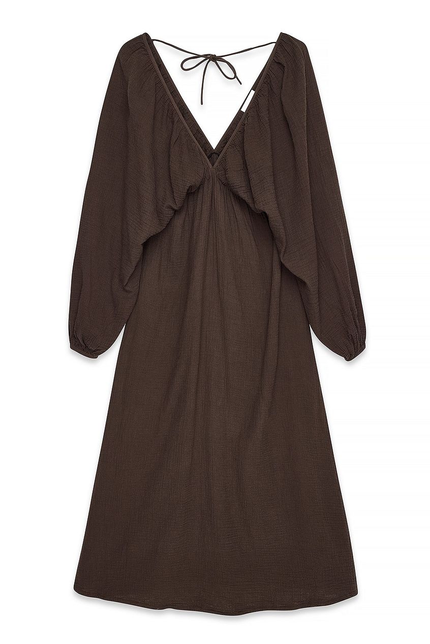 Na-kd Soft Cotton V Neck Midi Dress