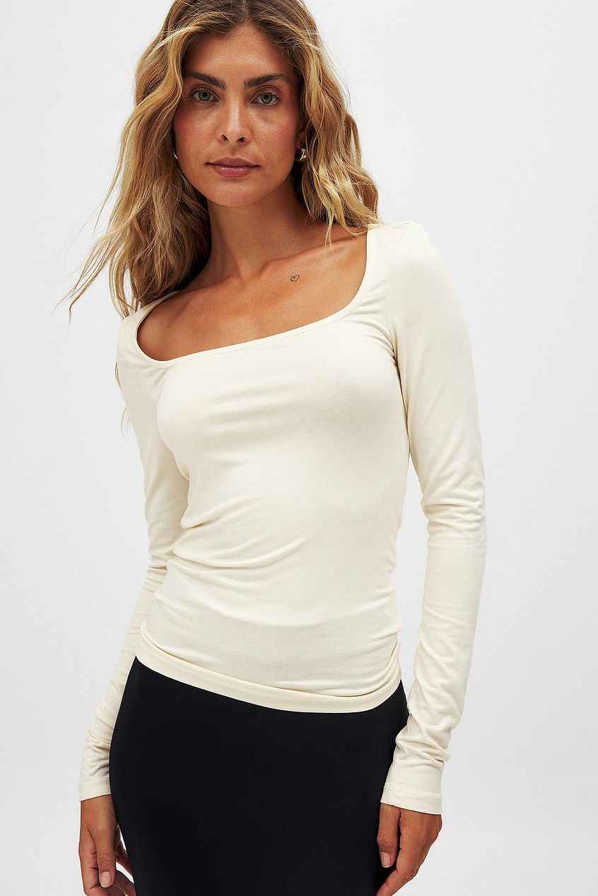 Na-kd - Soft Line Scoop Neck Long Sleeve Top