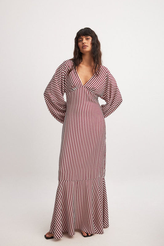 Striped Balloon Sleeve Maxi Dress