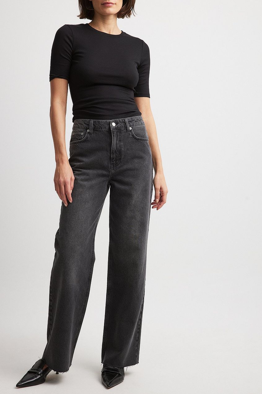 Straight High Waist Back Detail Denim