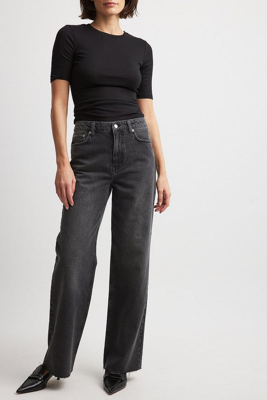 Straight High Waist Back Detail Denim