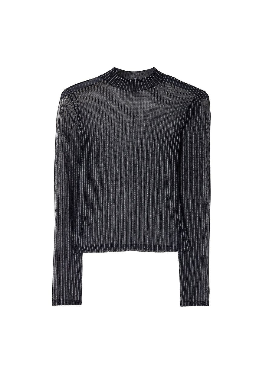 Striped Mesh Long Sleeve Top
