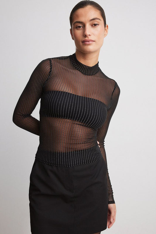Striped Mesh Long Sleeve Top