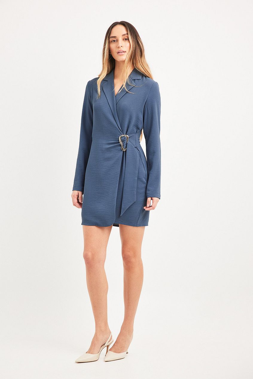 Structured Overlap Buckle Detail Wrap Dress