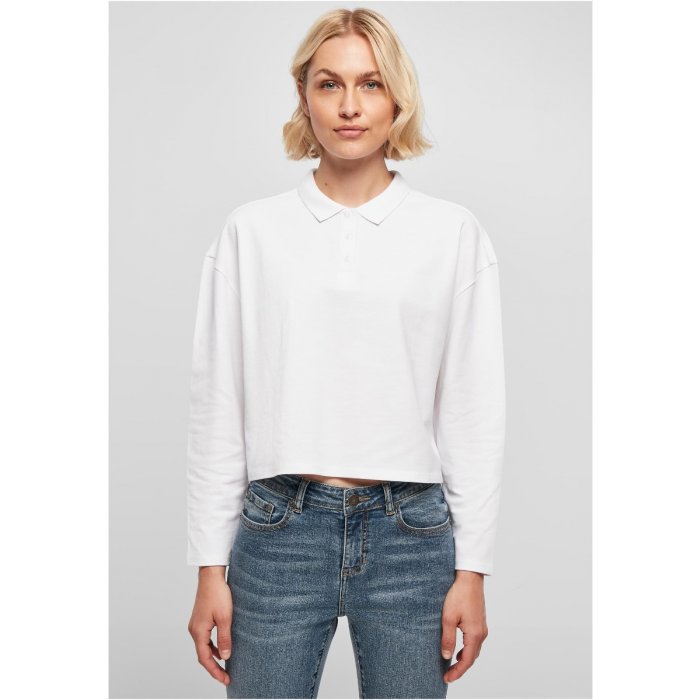 Urban Classics / Ladies Short Oversized Polo Longsleeve white