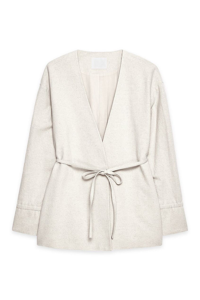 Tie Detail Straight Fit Linen Blend Blazer