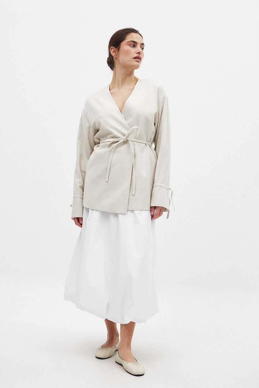 Tie Detail Straight Fit Linen Blend Blazer