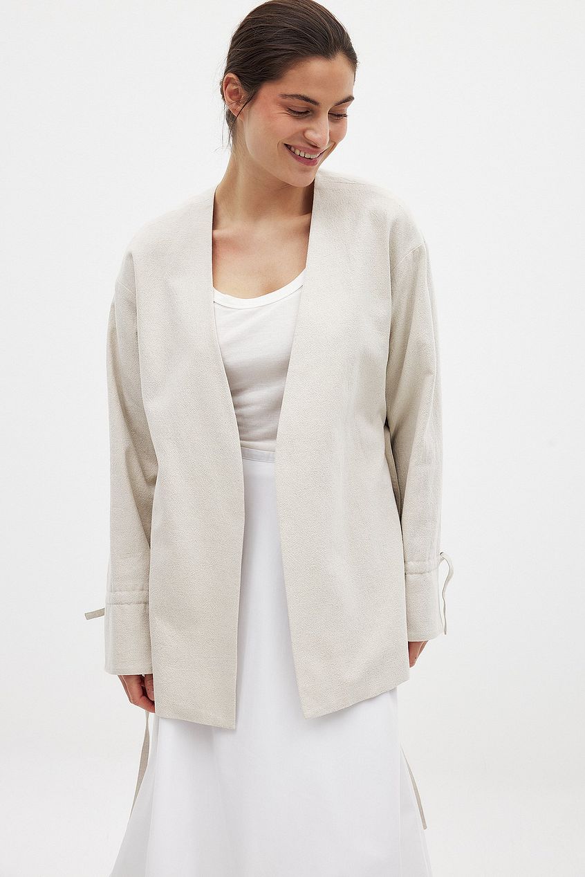 Tie Detail Straight Fit Linen Blend Blazer