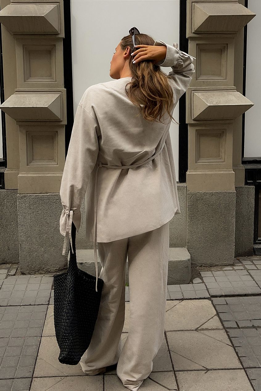Tie Detail Straight Fit Linen Blend Blazer