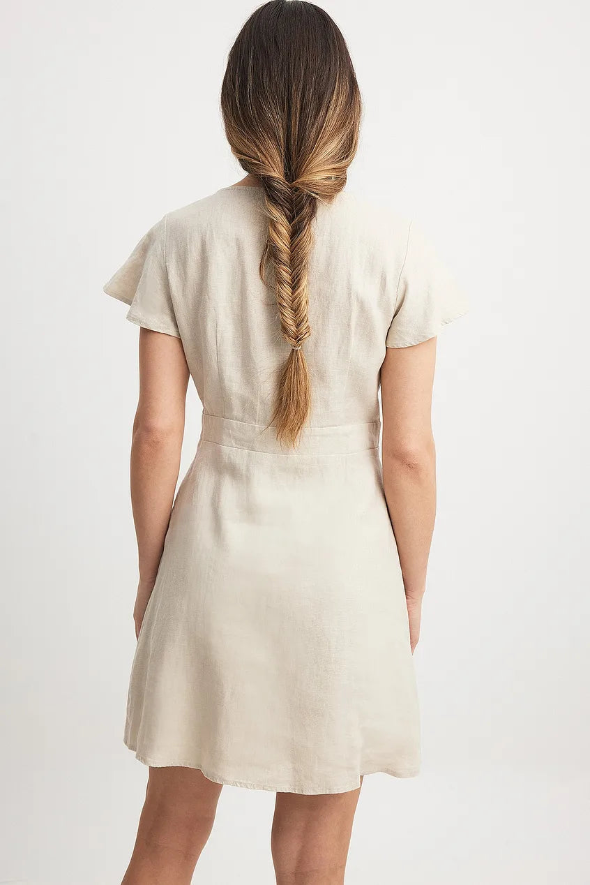 Tie Front Linen Dress Beige