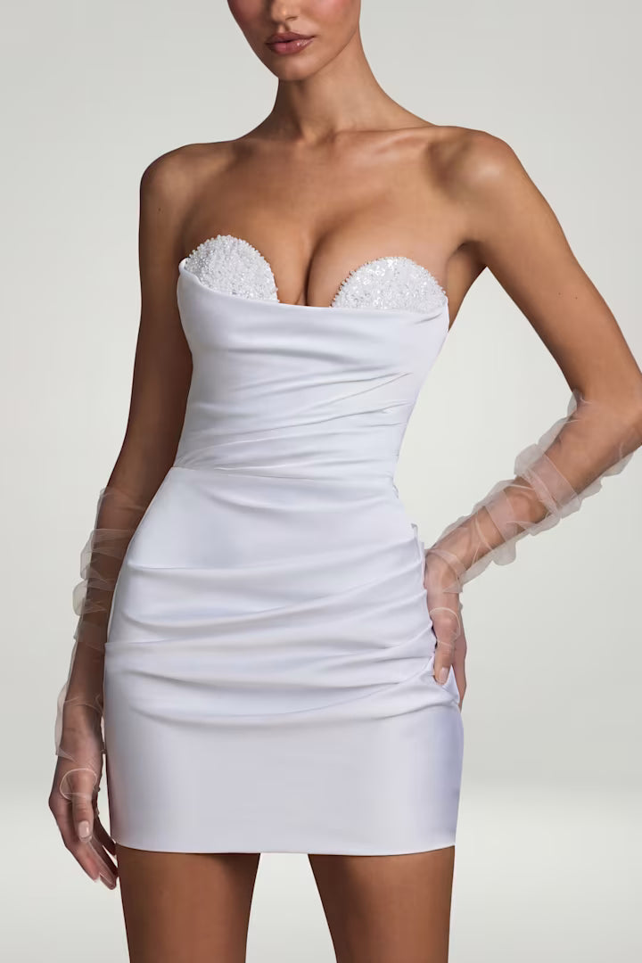 Ohpolly - Ruched Corset Mini Dress in White