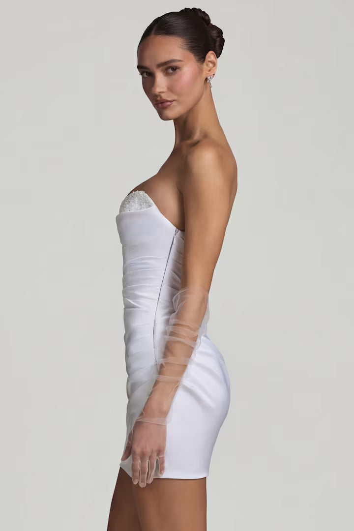 Ohpolly - Ruched Corset Mini Dress in White