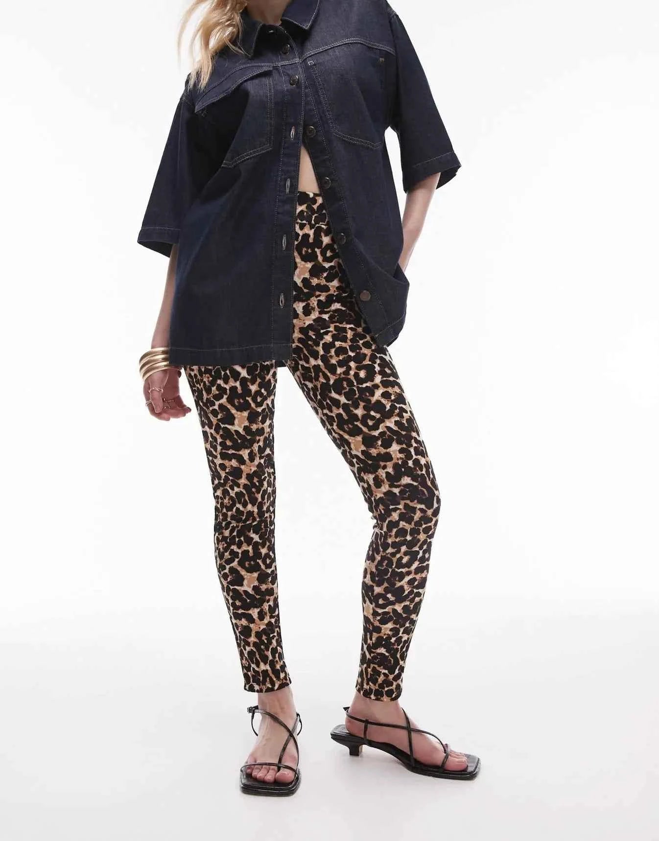 Topshop Petite leopard print legging in brown