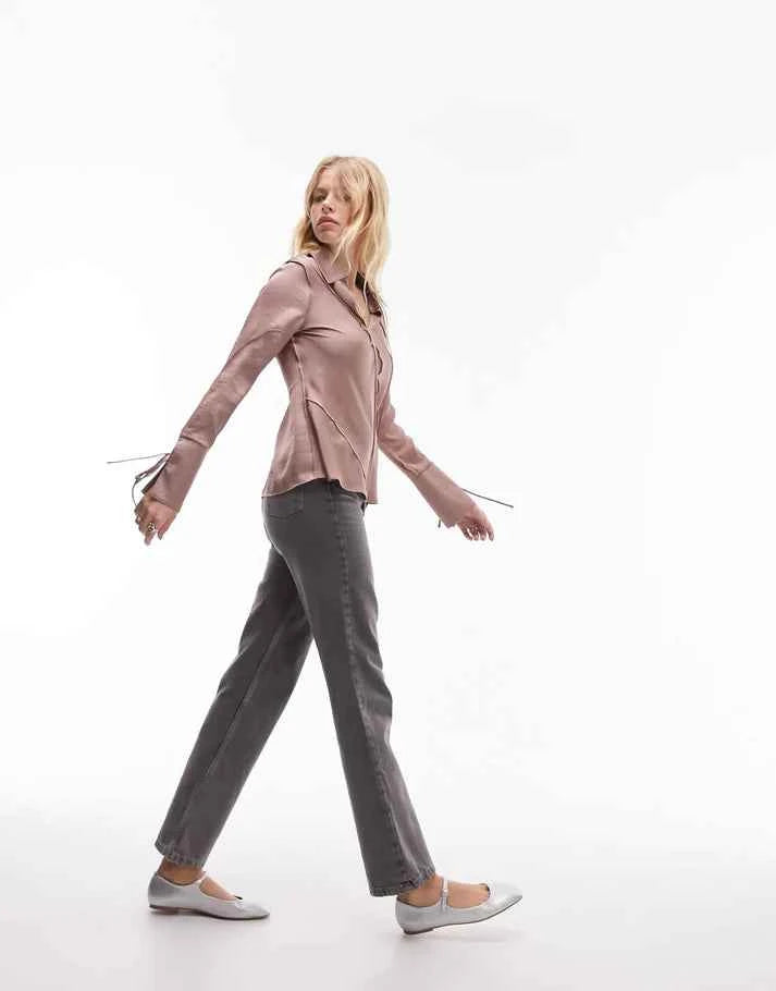 Topshop satin raw edge top in dusky lilac