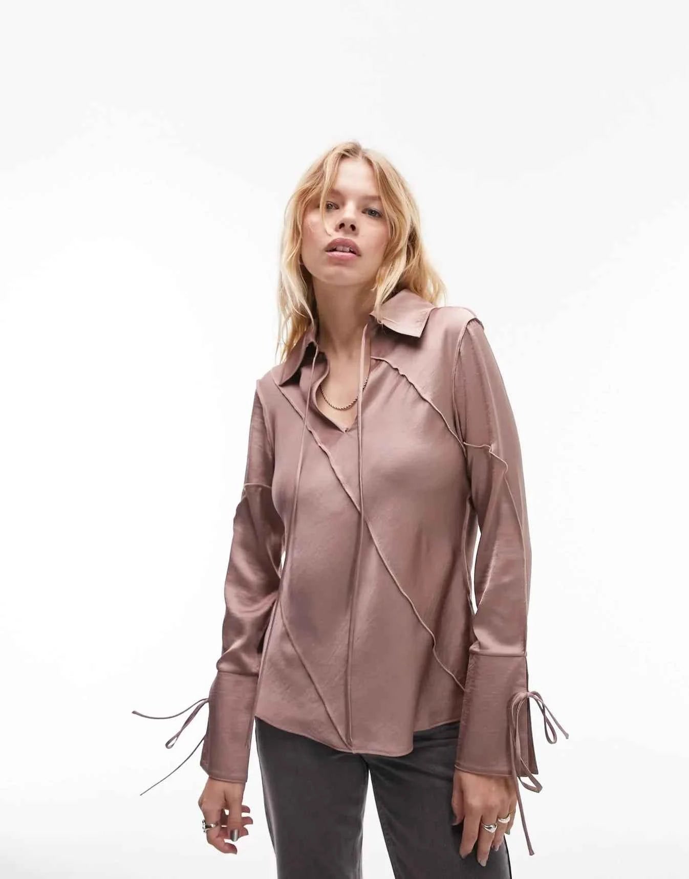Topshop satin raw edge top in dusky lilac