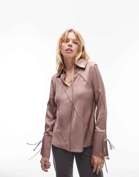 Topshop satin raw edge top in dusky lilac