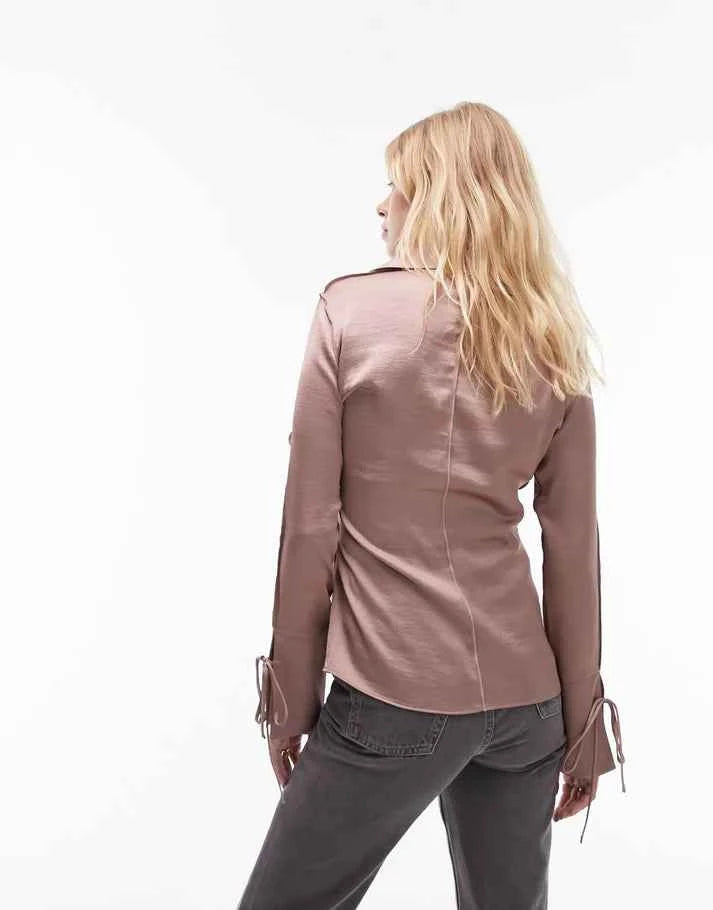 Topshop satin raw edge top in dusky lilac