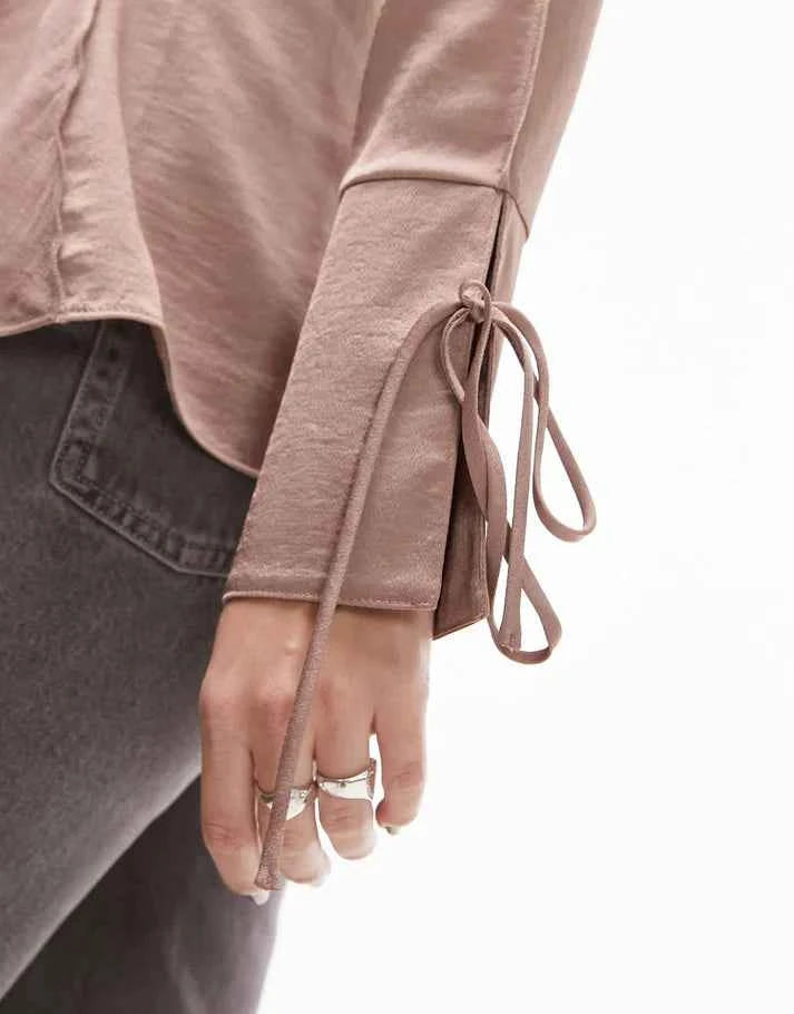 Topshop satin raw edge top in dusky lilac
