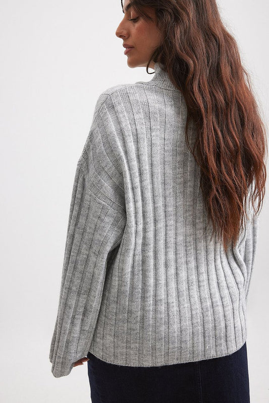 Turtle Neck Knitted Wide Rib Sweater