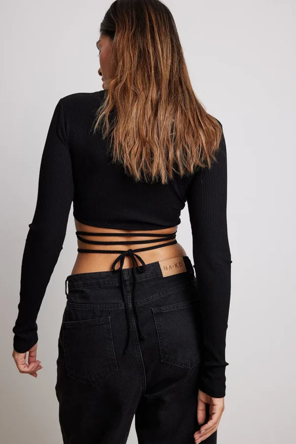 Twisted Strap Rib Detail Top Black