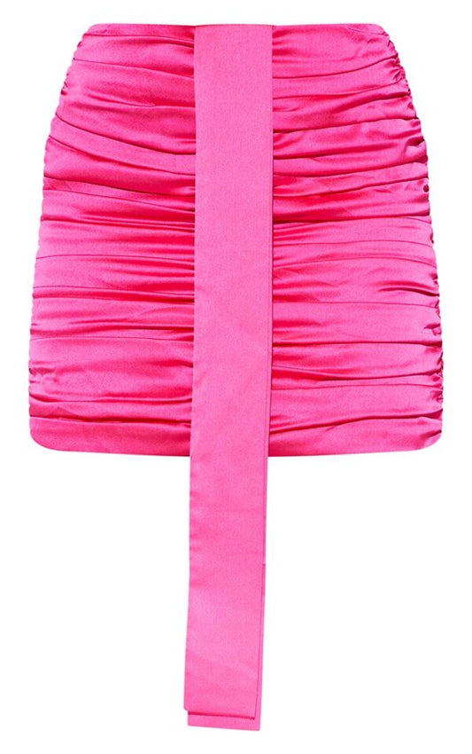 Hot Pink Satin Ruched Side Mini Skirt