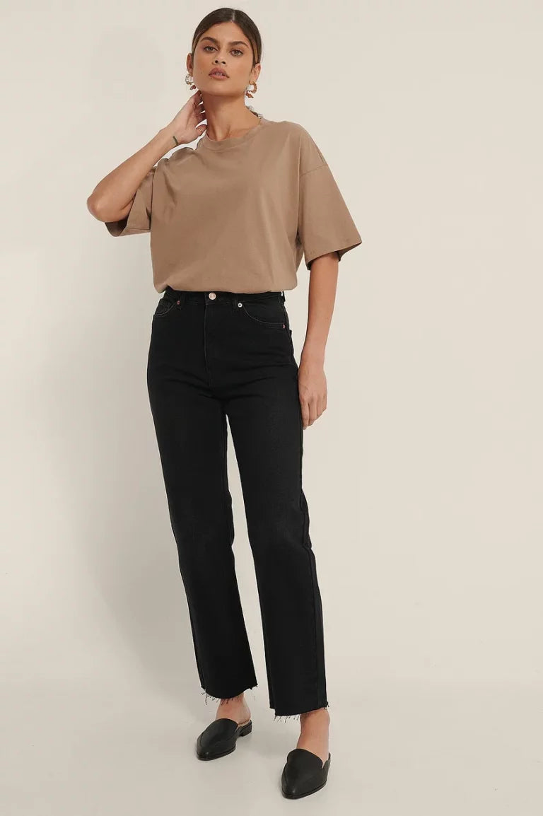 Organic Straight High Waist Raw Hem Jeans