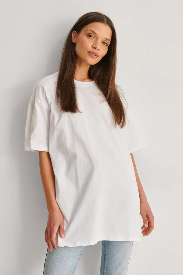 Round Neck Oversized Tee White