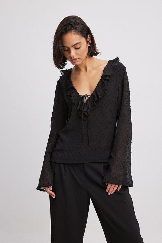 V-neck Frill Blouse