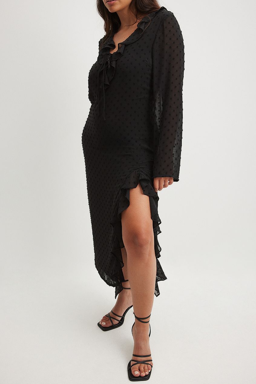 V-Neck Frill Midi Dress