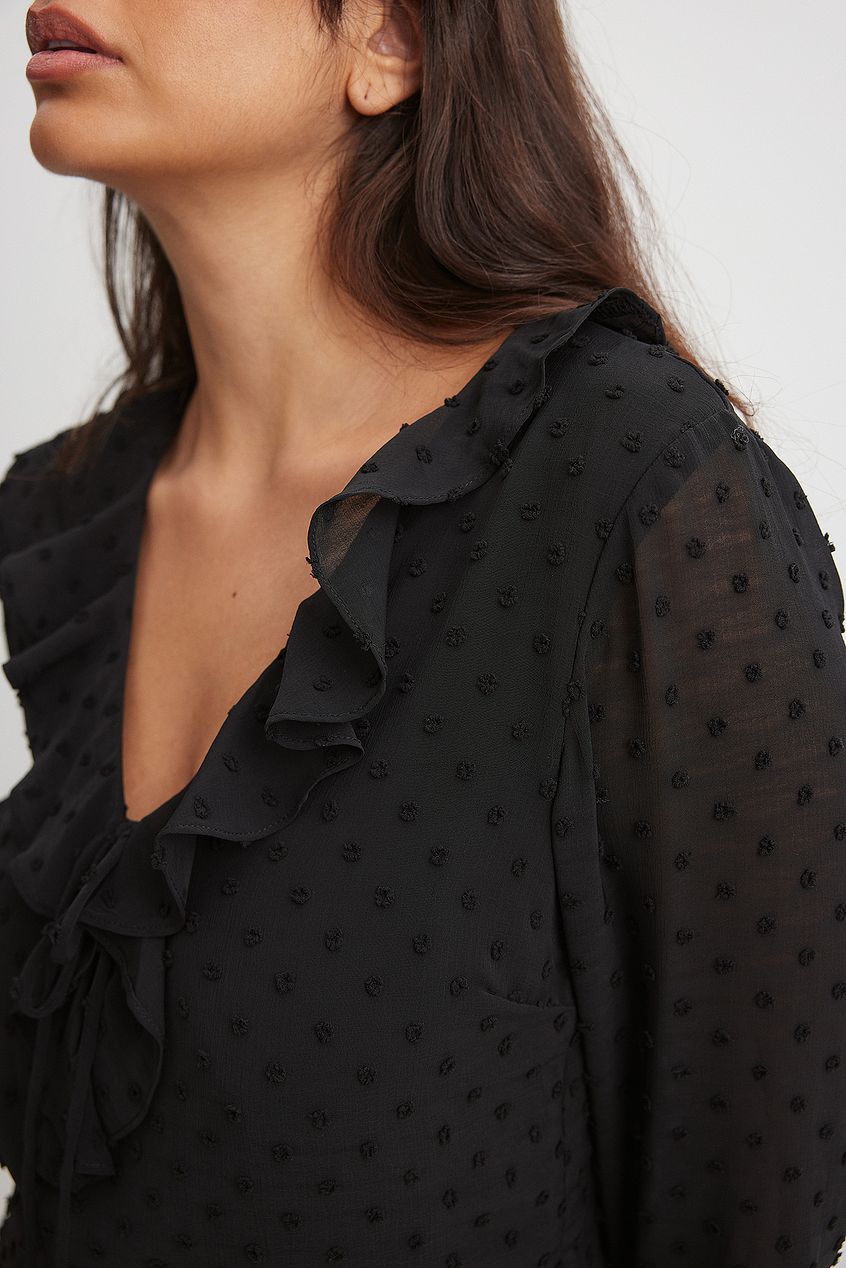 V-Neck Frill Midi Dress